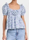 English Factory Floral Print Top With Flower Blue Multi In Multi
