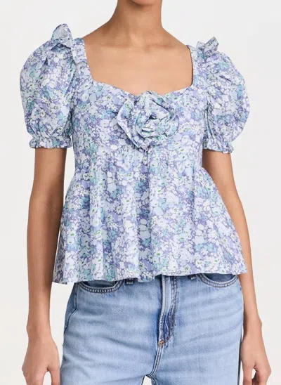ENGLISH FACTORY FLORAL PRINT TOP IN BLUE MULTI