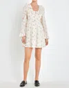 English Factory Floral Ruffled Neck Dress In Ivory In Multi