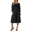 English Factory Floral Smocked Long Sleeve Midi Dress In Black