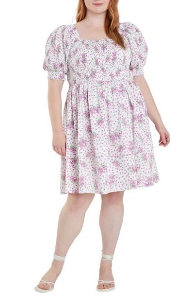 English Factory Floral Tiered Smocked Minidress In Lilac
