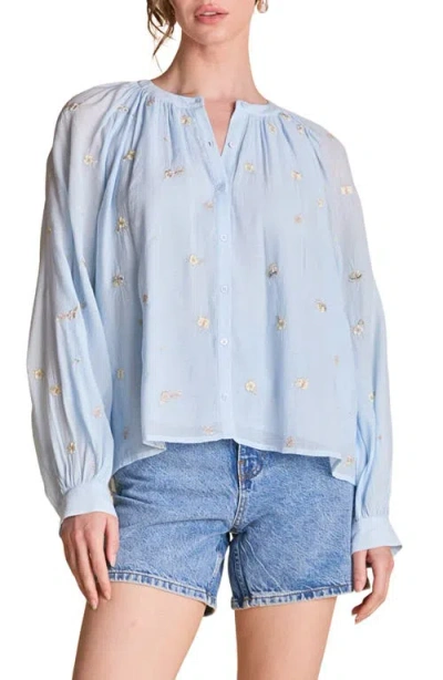 English Factory Flower Embroidered Woven Shirt In Powder Blue