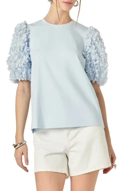 English Factory Flower Mixed Media Top In Powder Blue