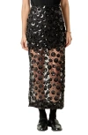 English Factory Flower Sequin Sheer Maxi Skirt In Black