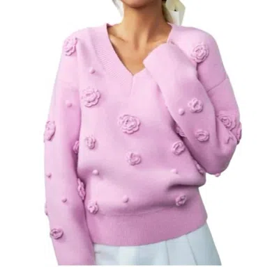English Factory Flower V-neckline Sweater In Pink