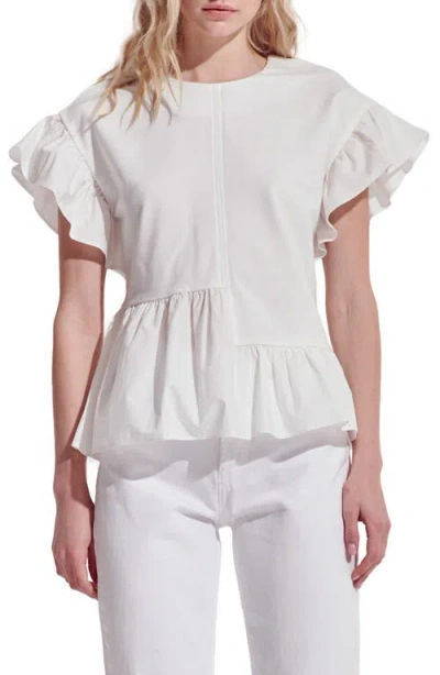 English Factory Flutter Sleeve Mixed Media Peplum Top In White