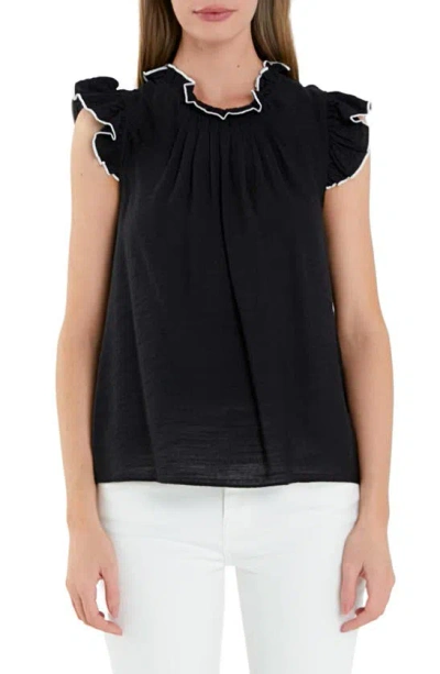 English Factory Flutter Sleeve Top In Black