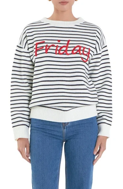 English Factory Friday Stripe Sweater In Ivory/black