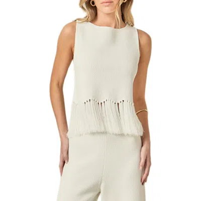 English Factory Fringe Hem Waffle Knit Tank In White