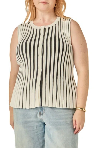 English Factory Front Button Sleeveless Sweater In White/black