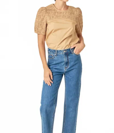 English Factory Front Cut-out Smocked Top In Tan In Yellow