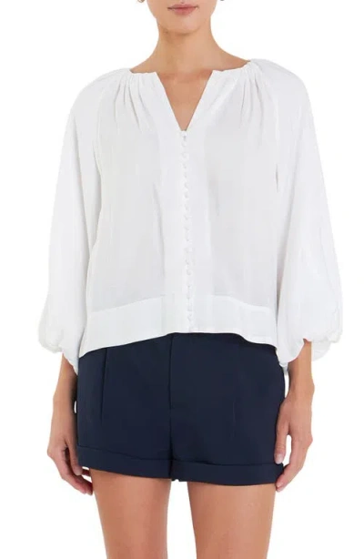 English Factory Gathered Front Button Top In Off White