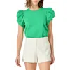 English Factory Gathered Sleeve Knit Top In Green