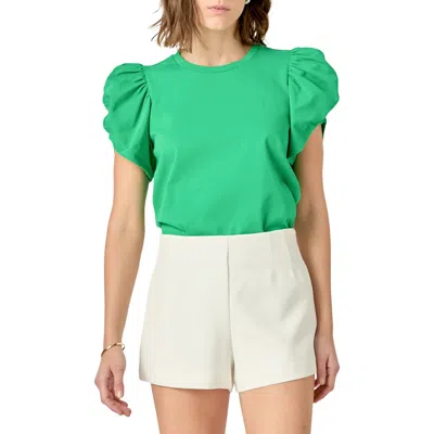 English Factory Gathered Sleeve Knit Top In Green