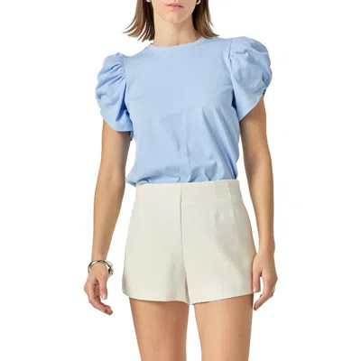 English Factory Gathered Sleeve Knit Top In Powder Blue