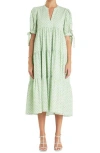 English Factory Geo Print Tiered Cotton Midi Dress In Chartreuse