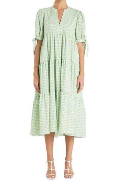 ENGLISH FACTORY ENGLISH FACTORY GEO PRINT TIERED COTTON MIDI DRESS