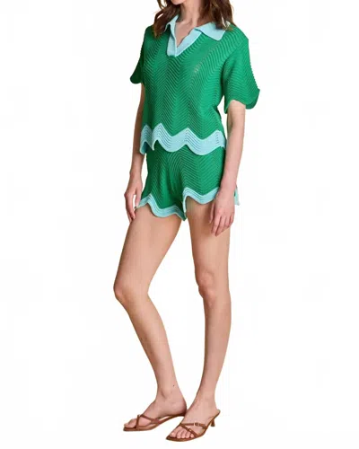 English Factory Georgica Scallop Wave Knit Shorts In Green & Light Blue In Multi