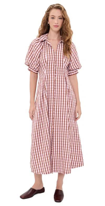 English Factory Gingham Check Midi Dress Pink Multi