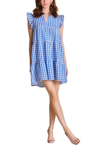 English Factory Gingham Check Tiered Cotton Minidress In Blue