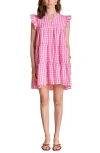 English Factory Gingham Check Tiered Cotton Minidress In Pink