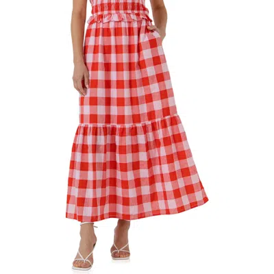 English Factory Gingham Cotton Midi Skirt In Multi