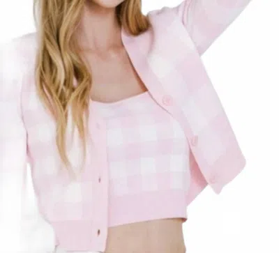English Factory Gingham Knit Check Cardigan In Pink