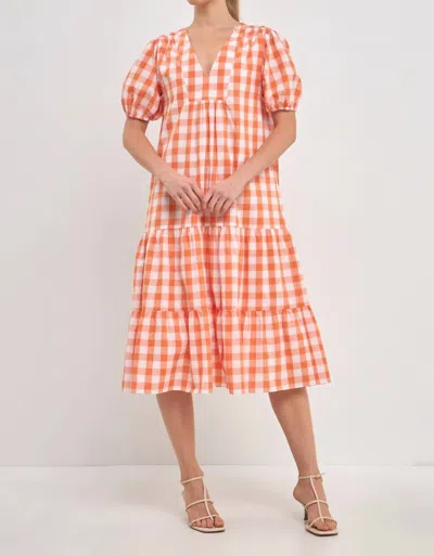 ENGLISH FACTORY GINGHAM MIDI DRESS IN ORANGE