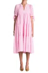 English Factory Gingham Tiered Midi Dress In Pink