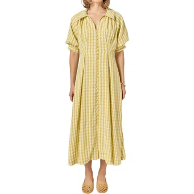 English Factory Gingham Puff Sleeve Seersucker Shirtdress In Green