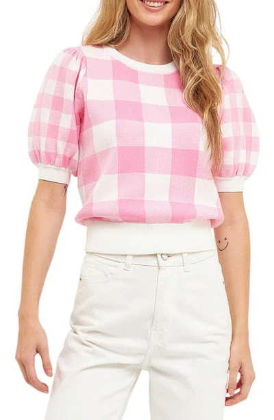 English Factory Gingham Puff Sleeve Jumper In Pink