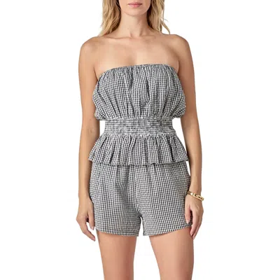 English Factory Gingham Strapless Peplum Top In Black
