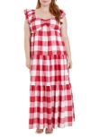 ENGLISH FACTORY GINGHAM TIERED MAXI DRESS