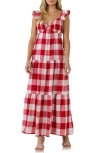 ENGLISH FACTORY ENGLISH FACTORY GINGHAM TIERED MAXI DRESS