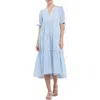 English Factory Gingham Tiered Midi Dress In Ocean Blue