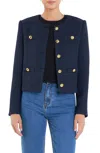 English Factory Gold Button Pointed Tweed Jacket In Navy