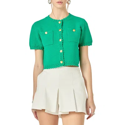 English Factory Golden Button Crop Cardigan In Green