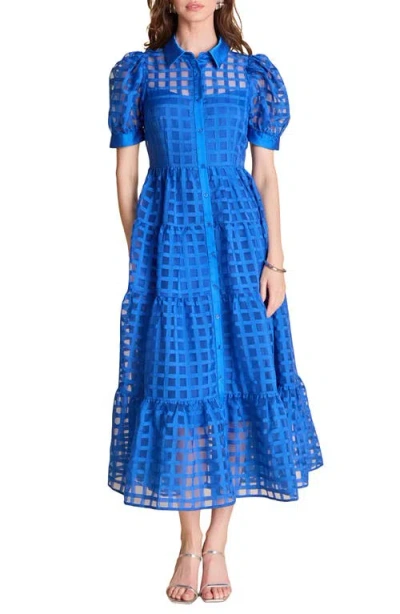 English Factory Grid Pattern Tiered Midi Shirtdress