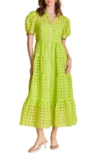 English Factory Grid Pattern Tiered Midi Shirtdress