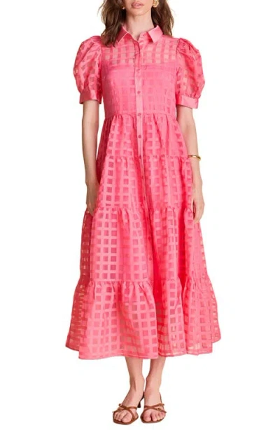 English Factory Grid Pattern Tiered Midi Shirtdress