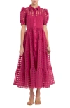 English Factory Grid Pattern Tiered Midi Shirtdress In Bordeaux