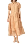 English Factory Grid Pattern Tiered Midi Shirtdress In Camel