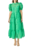 English Factory Grid Pattern Tiered Midi Shirtdress In Green