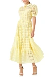 English Factory Organza Short-sleeve Button-front Midi Dress In Light Yellow