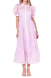 English Factory Grid Pattern Tiered Midi Shirtdress In Lilac