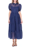 English Factory Grid Pattern Tiered Midi Shirtdress In Navy