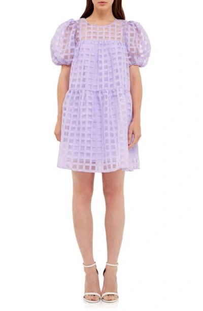 English Factory Gridded Organza Mini Dress In Lavender