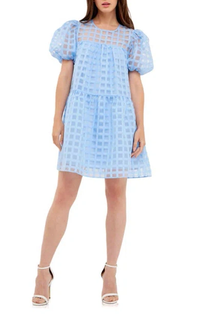 English Factory Gridded Organza Mini Dress In Ocean Blue