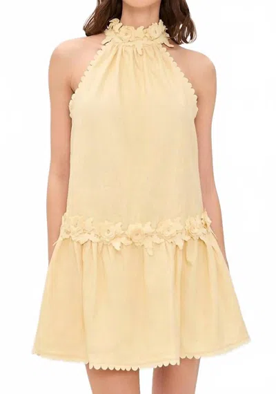 English Factory Halter Neck Floral Detail Mini Dress In Butter Yellow