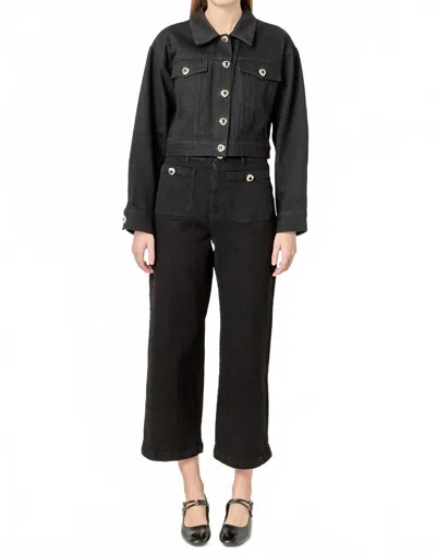 English Factory Heart Button Stretch Culotte Pants In Black